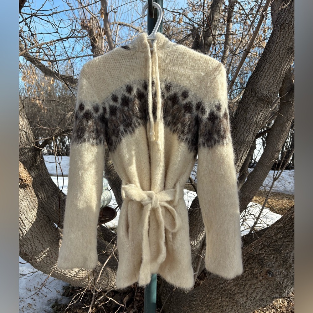 Tundra Cream Hooded Belted Sweater with Brown Accent